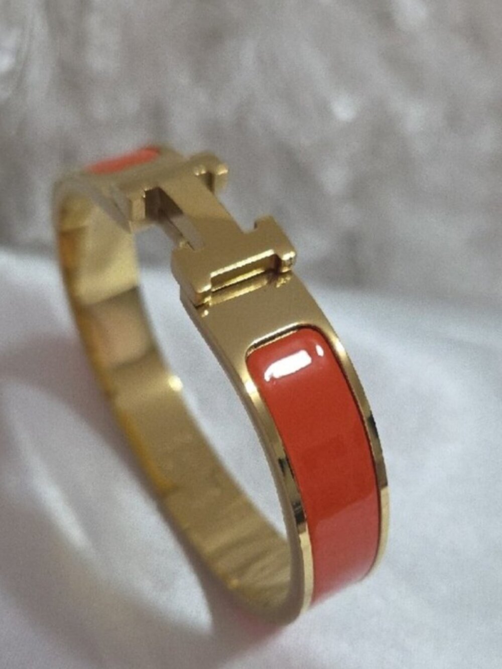 Hermes Style Click H Gold & Orange Bracelet